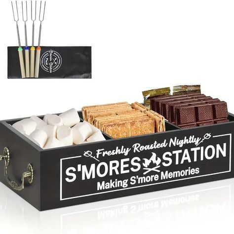 S' Station Farmhouse S' Bar Holder Handles S - Temu Indoor Smores Bar, Fir Pit, Smores Caddy, Smores Kit, Indoor Smores, Smores Station, Smores Maker, Smores Kits, Marshmallow Roasting Sticks