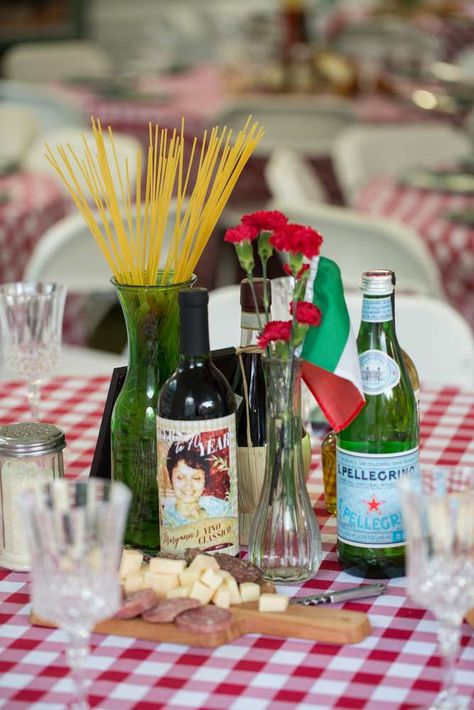 Taste Of Italy Party Decorations, Italian Party Decorations Diy, Europe Themed Party, Italian Event Decor, Italian Restaurant Party Theme, Italian Garden Party Decorations, Pasta First Birthday Party, Tuscany Birthday Party Ideas, Italian Dinner Centerpiece Ideas