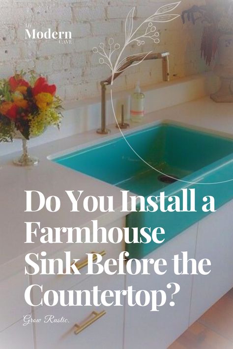 Before embarking on your farmhouse kitchen renovation, you need to know if installing a sink before or after getting new countertops is the right choice. Unleash your inner interior designer as we explore both options and provide guidance for making an informed decision based on functionality and aesthetics. Dive into our post now to start planning your ultimate Pinterest-worthy kitchen! Regular Sink To Farmhouse Sink, Farm Sink Installation, Apron Sink Installation, Farmhouse Sink Install, Diy Farmhouse Sink Install, Installing A Farmhouse Sink, Farmhouse Kitchen Renovation, Sink Installation, Farmhouse Kitchen Inspiration