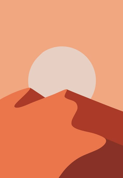 C'est un art numérique moderne, minimaliste, simple et abstrait d'une journée ensoleillée dans le désert Minimalistic Digital Art, Procreate Simple Art, Desert Sunset Mural, Sand Dunes Drawing, Orange Aesthetic Art, Desert Graphic Design, Simple Vector Art, Desert Grunge, Simple Digital Art