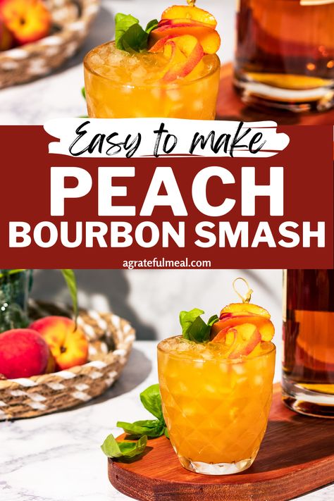 Peach Bourbon Cocktail, Bourbon Maple Syrup, Strawberry Banana Milkshake, Hot Wine, Peach Bourbon, Bubble Recipe, Bourbon Smash, Peach Cocktail, Bourbon Cocktail