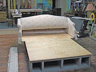 DIY bedframe from a couch - would look so great with a vintage/tufted couch Couch Headboard, Diy Storage Headboard, Headboard Decor, Ikea Bed, Diy Bed Frame, Ikea Hackers, Bed Frame With Storage, Headboard Storage, Couch Cushions