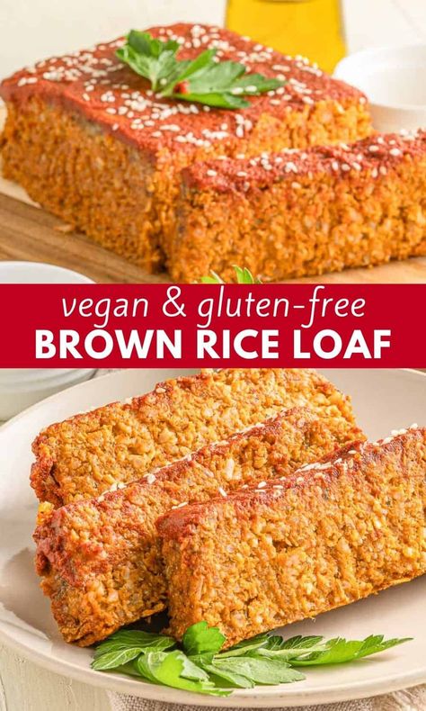 This vegan loaf recipe is made with brown rice, veggies, and a ton of flavor! It's a very easy recipe with less than 15 minutes of hands-on work. This is a great vegan main dish and a good way to use up leftover brown rice. This rice loaf is gluten-free. If you're looking for vegan dinner ideas or brown rice ideas, definitely give this vegan brown rice loaf a try!! Vegan Brown Rice Recipes, Loaf Sandwiches, Brown Rice Loaf, Leftover Brown Rice, Rice Loaf, Vegetarian Nut Roast, Vegan Main Dish, Rice Ideas, Vegan Dinner Ideas