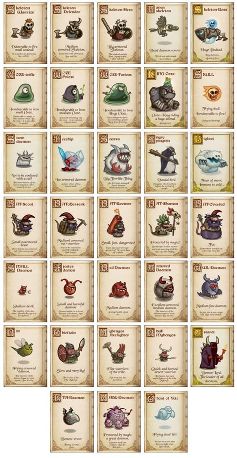 "Chaotica" android game: monsters, icons, manual on Behance Dnd Equipment, Best Mobile Games, Monster Ideas, Game Card Design, Dnd Items, Monster Games, Board Game Design, Games Diy, Dnd Stuff