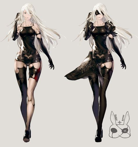 I don't really know anything about the story of Nier: Automata yet, although I'm hyped for the game. This is how I imagine A2 past, how she would have looked before her clothing was all ripped off!... Nier Automata A2, 2b Nier Autómata, Nier Automata, Female Character Design, Video Game Art, Character Outfits, Anime Outfits, White Hair, Manga Girl