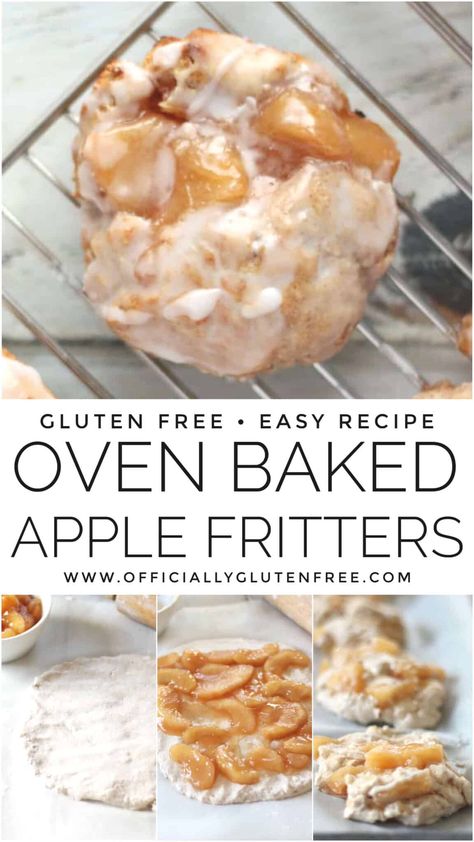 Baked Gluten Free Apple Fritter Recipe | Easy Apple Doughnuts Apple Fritters Gluten Free, Oven Baked Apple, Baked Apple Fritters, Tea Biscuit, Apple Pie Filling, Biscuit Dough, Gluten Free Recipe, Baked Apple, Fritter Recipes