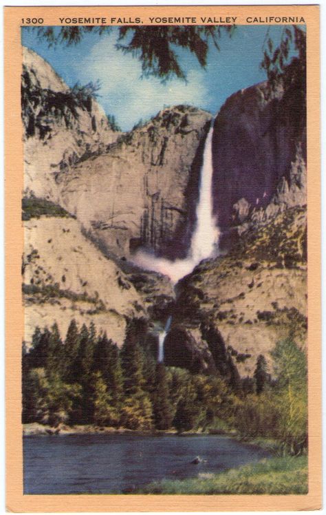 Yosemite Falls California Postcard, Yosemite California, Western Artwork, Antique Postcards, Yosemite Falls, Nature Posters, Yosemite Valley, Vintage California, National Park Posters