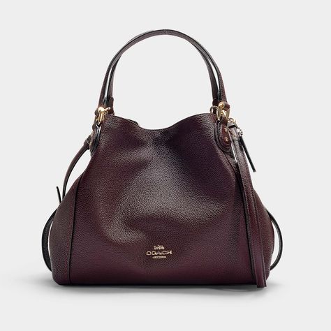 Polished Pebble Leather Edie 28 Shoulder Bag In Burgundy Calfskin - Red - COACH Shoulder bags Coach Shoulder Bags, Red Polish, Polished Pebble, Shoulder Bags For Women, Coach Shoulder Bag, Online Sale, Pebbled Leather, Lady In Red, Calf Skin