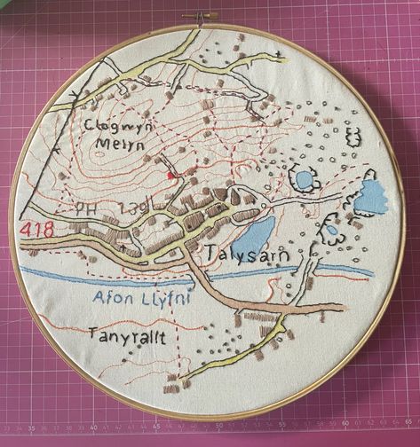 Topography Embroidery, Embroidery Maps Ideas, Textile Map, Fabric Map, Embroidered Map, Map Embroidery, Embroidery Map, Village Map, Embroidery Hoop Art Diy