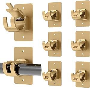 CIEMGNZOC 8PCS No Drill Curtain Rod Brackets, Self-Adhesive Curtain Rods No Drilling, Nail Free Adjustable Curtain Rod Holders, Curtain Hooks for Rod Less Than 1.57 Inch Diameter (Gold) Adhesive Curtain Rod, No Drill Curtain Rod, Gold Curtain Rods, Curtain Pole Brackets, Curtain Rod Hooks, Curtain Rod Holders, Plastic Curtains, Rod Holders, Grommet Panels