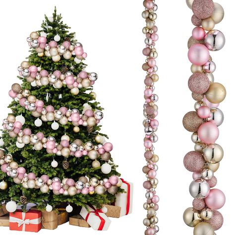 PRICES MAY VARY. Eye Catching Package: elevate your Christmas decor with our stunning Christmas garland featuring 650 colorful balls arranged in, irregular pattern; Choose from 3 vibrant colors and 2 sizes, including shiny, matte, and glitter balls to brighten your holiday Reliable Material: the Xmas ornament garland is made of quality plastic; After precision processing, the garland feels smooth on the surface, the plastic material makes the Xmas garland sturdy, and it is also easy to take care Pink And White Tree Christmas Decor, Ornament Garland On Christmas Tree, Blue And Pink Christmas Tree Decorations, Pink Gold White Christmas Tree, Pink Christmas Decorations Outdoor, Christmas Tree With Ornament Garland, Pink And Green Christmas Tree Decoration, Pink And Gold Christmas Tree Ideas, Christmas Tree Ornament Garland