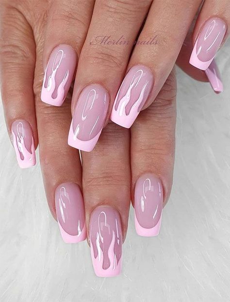 Pink Flame Nails, French Tips Pink, Pink French Tips, Flame Nails, Flame Nail Art, Bridal Nails Designs, Elegant Nail Art, French Tip Nail Designs, Minimalist Nail Art