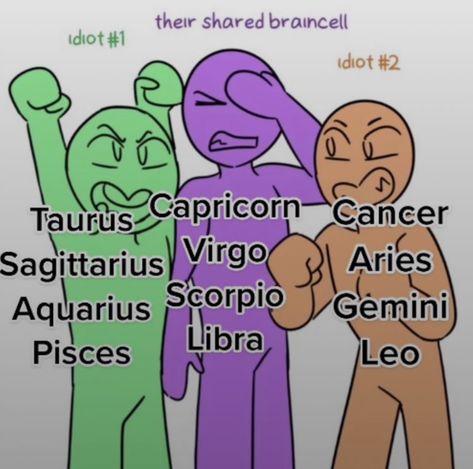 Jordan is Aquarius, I’m Scorpio and your Aries. This is perfectly made 😂 Zodiac Signs As Trios, Zodiac Signs As Things Funny, Zodiac Signs Animals, Zodiac Compatibility Chart, Pisces And Leo, Ship Dynamics, Virgo And Aries, Zodiac Signs Pictures, Horoscope Compatibility