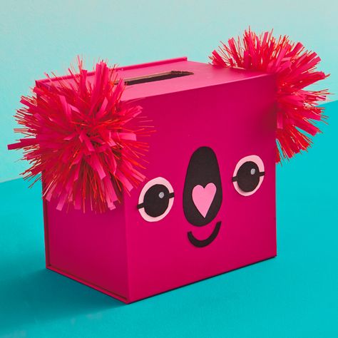 DIY Koala Valentine Box: Make yours with our free template Diy Rainbow Valentines Boxes, How To Make Valentines Day Boxes, Easy Valentines Boxes For Girls Diy, Easy Valentine’s Day Boxes, Easy Girl Valentine Box Ideas, Diy Valentines Mailbox For Kids, Easy Girls Valentines Boxes, House Valentine Box Ideas, Valentine’s Day Mailboxes For Kids