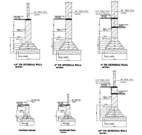 Wall steep footing detail layout autocad file Wall Footing Details, Drawing Block, Autocad Drawing, Cad Drawing, How To Level Ground, Autocad, In Design, Architecture Details, Design Projects