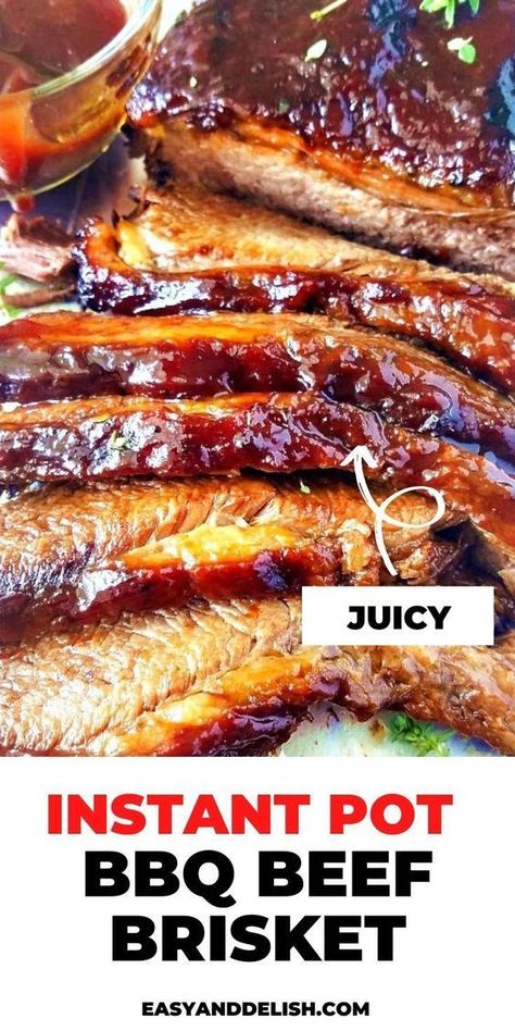 sliced beef brisket qith bbq sauce Instant Pot Bbq Beef, Instant Pot Beef Brisket, Easy Brisket Recipe, Bbq Beef Brisket, Beef Brisket Recipe, Recipes Instapot, Instapot Meals, How To Cook Brisket, Homemade Bbq Sauce