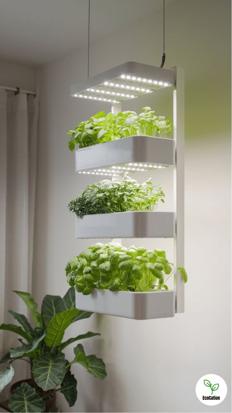 25 Creative Vertical Planter Ideas (Updated 2024) - EcoCation Indoor Herb Garden With Grow Light, Vertical Planter Ideas, Indoor Grow Room, Apartment Homesteading, Indoor Hydroponic Gardening, Simple Diy Projects, Growing Herbs Indoors, Vertical Garden Indoor, Vertical Vegetable Garden