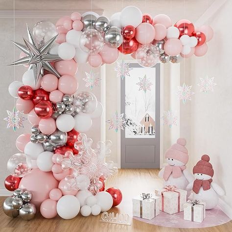 Amazon.com: Pink Snowflake Balloon Garland Arch Kit 149Pcs Pink and Silver Balloon with Snowflake Foil Balloon, Laser Snowflake Pendant for Girl Christmas Birthday Baby Shower Winter Party Decorations : Home & Kitchen Winter Wonderland Baby Shower Pink, Pink Christmas Baby Shower Decorations, January Baby Girl Shower Ideas, December Baby Shower Themes Girl, Christmas Baby Girl Shower Ideas, Christmas Girl Baby Shower Ideas, Girl Christmas Baby Shower Ideas, 2nd Birthday Party For Girl Winter, Pink Wonderland Baby Shower Ideas