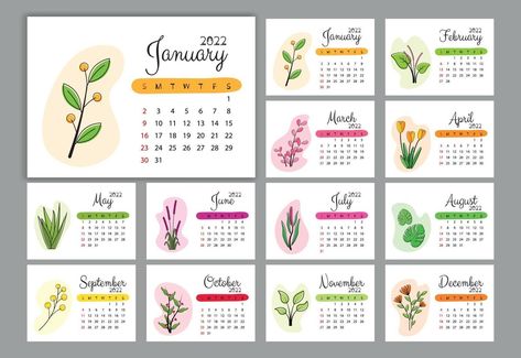 Calander Design Ideas, Retro Calendar, Printable Calendar Design, 달력 디자인, Photoshop Poster, Flower Vector, 2022 Calendar, New Year 2022, Instagram Frame Template