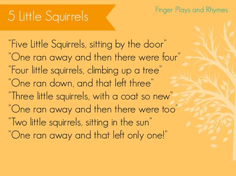 5 Little Squirrels Finger Play for preschoolers Squirrel Songs For Preschool, Waldorf Verses, Storytime Songs, Play For Preschoolers, September Themes, Circle Time Songs, Christian Halloween, Classroom Songs, Songs For Toddlers