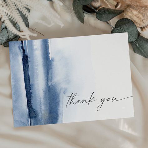 Modern Watercolor | Blue Thank You Card | #elegantweddingthankyounote #modern1stbirthdayparty #watercolorbabyshowerthanks #simpleminimalistbohobridalshower #classiccontemporaryprettytypography #creativejeweltoneabstractart #destinationcoastalbeachthemek501 #steelbluewhitewinterwonderland #bluegraynauticaloceansummer #handwrittencalligraphynavysealake Walls Art, Watercolor Baby Shower, Boho Bridal Shower, Modern Watercolor, Watercolor Blue, Art Typography, Thank You Messages, Destination Wedding Invitations, Wedding Thank You Cards