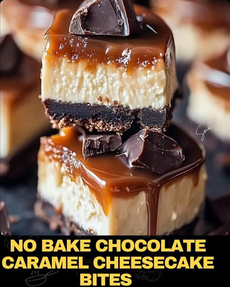 No Bake Chocolate Caramel Cheesecake Bites No Bake Chocolate Caramel Cheesecake, Chocolate Dipped Cheesecake Bites, Chocolate Caramel Cheesecake Bites, Brownie Desserts In A Cup, No Bake Chocolate Caramel Cheesecake Bites, Salted Caramel Cheesecake Cupcakes, No Bake Twix Cheesecake Recipes, Chocolate Caramel Desserts, Twix Cheesecake Recipe