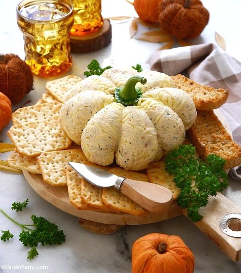 Pumpkin Shaped Cheese Ball Appetizer - easy to make, delicious and inexpensive alternative to a charcuterie or cheese board, perfect for Thanksgiving! by BirdsParty.com @BirdsParty #thanksgiving #appetizer #cheese #cheeseball #pumpkin #fallappetizer #pumpkincheeseball #pumpkinappetizer #charcuterie #cheeseboard #grazingboard #fallgrazingboard Cheese Pumpkin Ball, Cheese Ball Pumpkin Shaped, Pumpkin Shaped Cheeseball, Thanksgiving Cheese Tray, Cheese Ball Board, Cheeseball Pumpkin, Pumpkin Shaped Cheese Ball, Thanksgiving Cheese Board, Shaped Cheese Ball