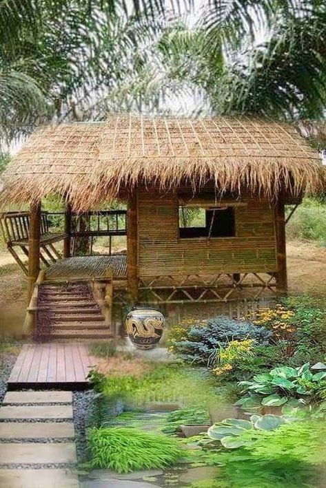 Bamboo Huts Ideas, Bamboo Hut House, Small House Design Kerala, Philippines House Design, Small Beach Houses, Philippine Houses, Hut House, Bamboo House Design, Backyard Seating Area