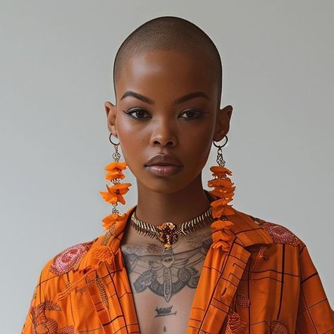 Buzzcut Black Women, Baldie Baddie, Bald Women Fashion, Short Afro Hairstyles, Short Natural Curly Hair, Bald Girl, Bald Hair, Bald Women, Bald Head