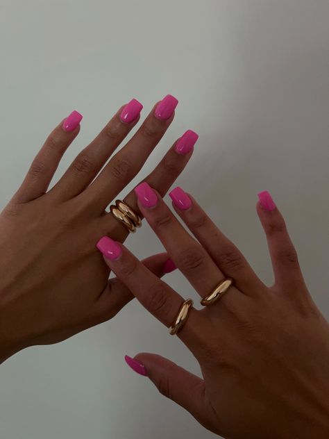 Hot pink acrylic nails Pink Nails Plain Simple, Summer Plain Acrylic Nails, Plain Hot Pink Acrylic Nails, Bright Pink Nails Square, Dark Pink Square Nails, Square Acrylic Nails Hot Pink, Hot Pink Nails With Design Square, Acrylic Nails Ideas Solid Color, Bold Pink Nails