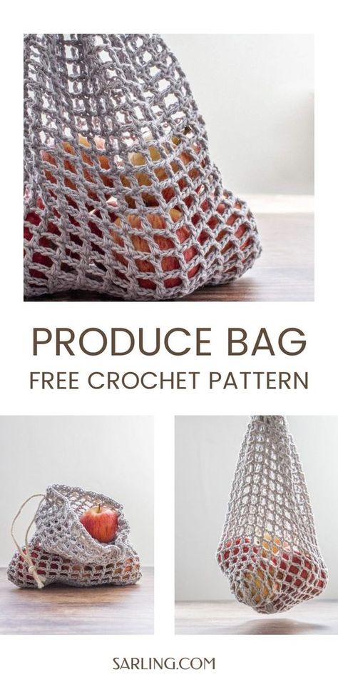 Free + Easy Crochet Produce Bag Pattern crochet bags free patterns #crochetbagsfreepatterns #crochet #crochetbag #crochetbags 6.686 Crochet Grocery Bag, Crochet Bag Pattern Free, Bag Pattern Free, Crochet Market Bag, Produce Bags, Crochet Tote, Diy Crochet Projects, Bag Crochet, Crochet Bag Pattern