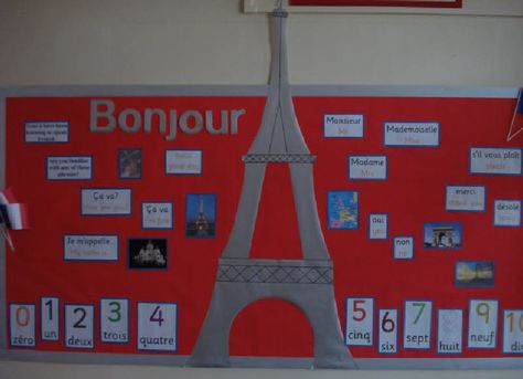 French Class Decoration Ideas, French Bulletin Board Ideas, French Bulletin Boards, French Classroom Decor, French Display, French Ideas, Basic French, French Teaching Resources, French Activities