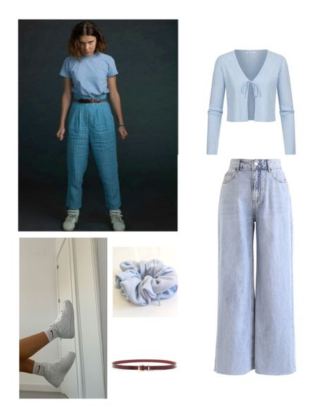 Foto da eleven de stranger things, top azul, calças jeans largas azuis, puxo azul, cinto, tênis Nike e outfit azul 💙 Eleven Inspired Outfits, Eleven Outfits, Stranger Things Oc, Eleven Stranger Things, Stranger Things, Outfit Inspirations, Dress Up, Makeup, Dresses