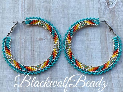 KRIS on Instagram: “🖤SOLD🖤 Beaded hoop earrings” Beaded Hoop Earrings Native American Pattern, Beaded Hoops Earrings, Brick Stitch Hoop Earrings, Beaded Hoop Earrings Native American, Beaded Hoop Earrings Tutorial, Hoop Beaded Earrings, Bead Applique, Beading Earrings, Beautiful Beaded Earring