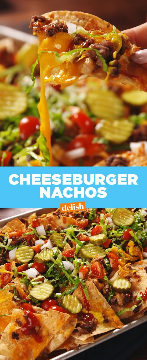 Cheeseburger Nachos, Party Nachos, Ballpark Food, Nachos Recipe Beef, Cheeseburger Recipe, Game Day Party, Recipe Beef, Cheese Burger, Nachos Recipe