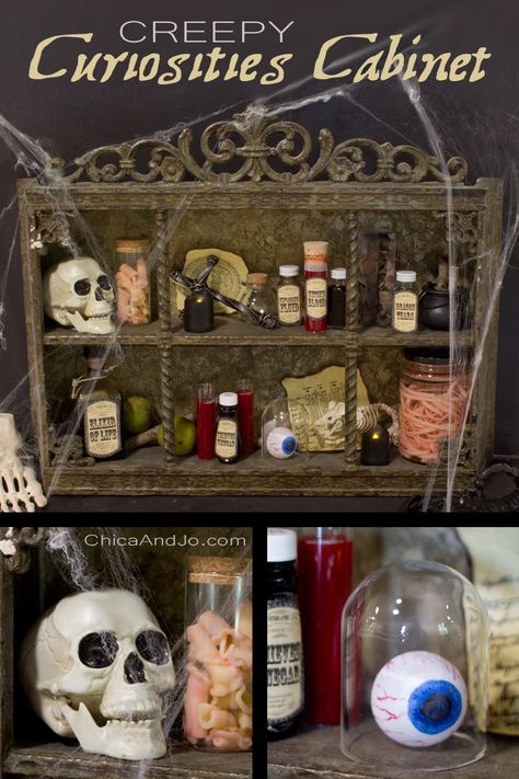 Cabinet Of Curiosities Diy, Halloween Maze Ideas, Aesthetic Cabinet, Halloween Booth, Curiosities Cabinet, Maze Ideas, Creepy Doll Halloween, Horror Crafts, Halloween Maze