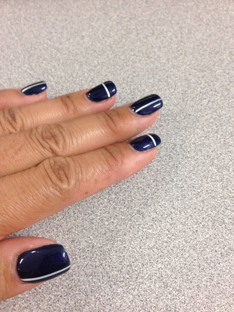 Simple lines on navy shellac Medium Long, Simple Lines, Gemstone Rings, Nail Art, Navy, Gemstones, Nails, Art, Nail Arts