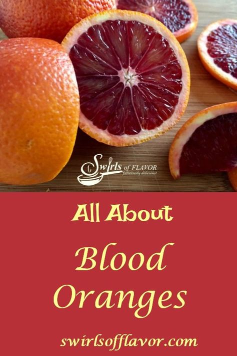 The blood orange, a member of the citrus family, is both beautiful in color and delicious in flavor. With it's raspberry-citrus notes and deep red color, the blood orange adds a refreshing flavor and brightens up recipes. Let's learn All About Blood Oranges! #allaboutbloodoranges #citrus #bloodorangenutrition #bloodorangebenefits #bloodorangerecipes #swirlsofflavor Orange Recipes Baking, Blood Orange Benefits, Orange Health Benefits, Orange Peels Uses, Oranges Benefits, Blood Orange Recipes, Blood Orange Juice, Orange Recipes, Deep Red Color