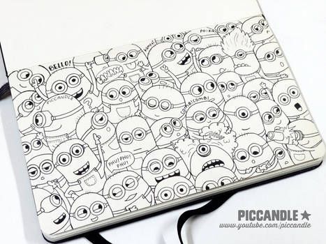 Minions Doodle [Video] by PicCandle Pic Candle Doodle, Minion Drawing, Pic Candle, Stencil Graffiti, Doodle Videos, Doodle Characters, Moleskine Sketchbook, Doodle Art Drawing, Easy Doodles Drawings