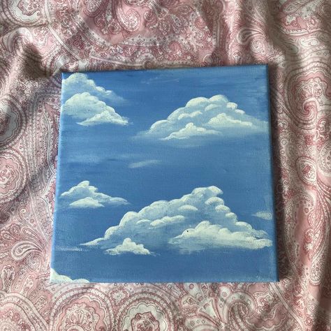 Aesthetic Clouds Painting, Blue Painting Aesthetic Easy, Blue Sky Painting Easy, Blue Sky Clouds Painting, Blue Sky Painting Acrylic, Clouds Painting Aesthetic, Blue Art Aesthetic Painting, Cloud Painting Aesthetic, Cloud Painting Easy