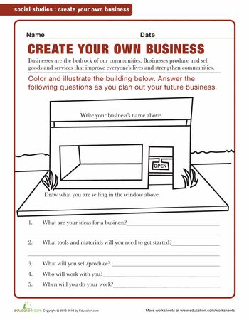 Worksheets: Starting a Business for Kids Economics For Kids, Business Worksheet, Entrepreneur Kids, Life Skills Lessons, Teaching Life Skills, Career Readiness, Family And Consumer Science, Create Your Own Business, Opening A Business