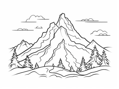 illustration of Mountain coloring page for adults Mountain Coloring Pages, Mandala Turtle, Coloring Page For Adults, 7 Wonders, Beauty Planet, Unique Coloring Pages, Fantasy Fairy, Nature Themed, Natural Environment