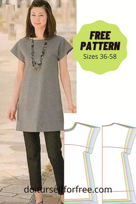 Explore a wide range of free sewing patterns and fashion embroidery and diy magazines at doiturselfforfree.com.Create amazing things for children and babies, men and women, and even home ware for free.All the free patterns are available in PDF format. Sewing Tunics For Women, Free Culottes Sewing Pattern, Sewing Patterns Sew Over It, Japanese Sewing Patterns Free Tunics, Tunic Dress Pattern, Free Tunic Patterns For Women, Pdf Patterns Sewing Free, Dressmaking Patterns, Dress Sewing Patterns Free Women