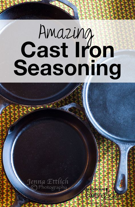 Seasoning new cast iron for the first time, or reviving a rust covered pan? Using cold-pressed, unrefined, organic flaxseed oil, with its low smoke point, is the best for achieving a hard, slick, lasting finish on cast iron. I followed this seasoning recommendation on my always-sticking Lodge cast iron skillets, and I’m thrilled with the results! And you can maintain their non-stick properties with lard or with bacon grease between seasonings! #castiron #seasoning #new #skillets #lodge #... Seasoning A Cast Iron Skillet, How To Season A Cast Iron Skillet, How To Re Season A Cast Iron Skillet, Caring For Cast Iron Skillet, Rusted Cast Iron Skillet, Cleaning Cast Iron Pans, Season Cast Iron Skillet, Seasoned Cast Iron Pan, Cast Iron Care