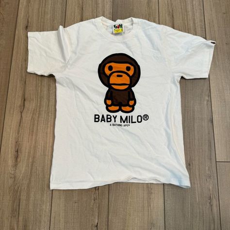 Bape Heart Shirt, Milo Bape, Cutesy Outfit, Bape T Shirt, Bape Shirt, Baby Milo, Character Outfits, White Shop, Infant Tees