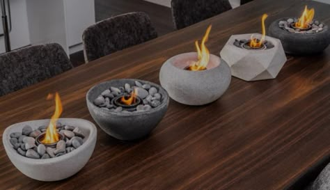 Indoor Table Top Fire Pit, Table Fire Bowl, Diy Table Top Fire Bowl, Table Top Fire Bowl, Diy Cement Candle Holders, Eco Fireplace, Fire Bowl Table, Table Top Fireplace, Cement Candle Holders