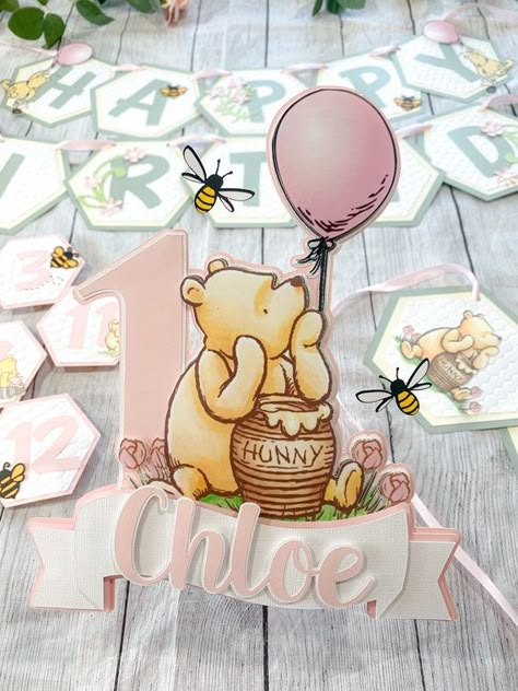 Winnie the Pooh Cake Topper Baby Shower Cake Topper Winnie | Etsy Pooh Bear Cake Topper, Piglet First Birthday Party Ideas, Winnie The Pooh Cake 1st Birthdays, Our Little Hunny Is Turning One Winnie The Pooh, Pink Winnie The Pooh Cake, Compleanno Winnie The Pooh, Winnie The Pooh Smash Cake 1st Birthdays, Winnie The Pooh 1st Birthday Cake, Winnie The Pooh Birthday Party Girl 1st