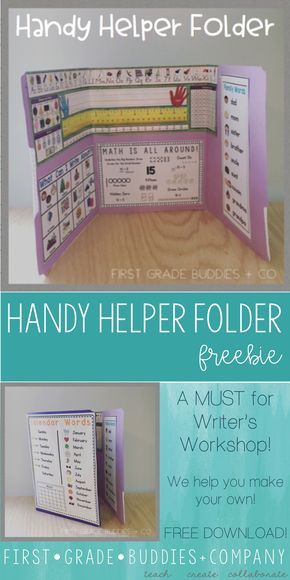 The Handy Helper Folder is a very useful tool in our classrooms for independent work times. It's one of our most favorite classroom items! Click through to see how these could work with your Kindergarten, 1st, 2nd, or 3rd grade classroom OR homeschool students. You get a FREE download for months, days, calendar words, and more! Great for privacy folders or as a quick reference tool. {freebie, first, second, third graders, Kinder, Kindy, Year 1, 2, 3} First Grade Writing Folder, First Grade Classroom Walls, Writing Office First Grade, Writing Folders Second Grade, Writing Office Folders 3rd Grade, Writing Folders First Grade, Helper Of The Day Classroom, Kindergarten Writing Folder, Writing Office Folders