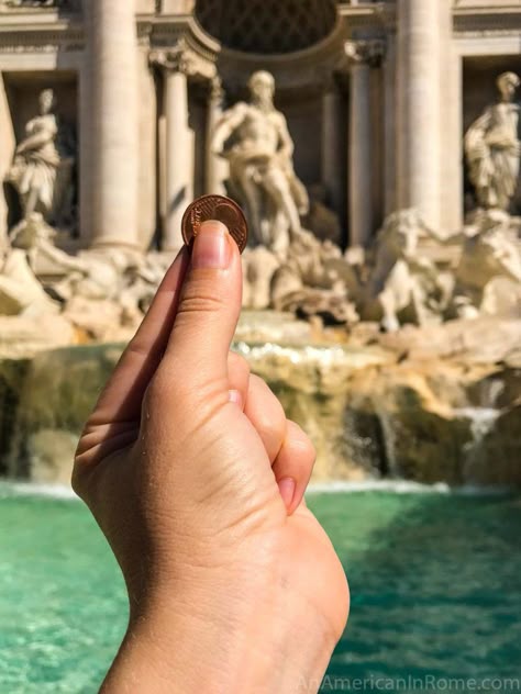 10 Fun Facts About the Trevi Fountain - An American in Rome Fountain Of Trevi, Trevi Fountain Photo Ideas, Trevi Fountain Poses, Vatican Photo Ideas, Fontana Di Trevi Photo Ideas, Trevi Fountain Outfit, Roma Photo Ideas, Trevi Fountain Pictures, Trevi Fountain Aesthetic