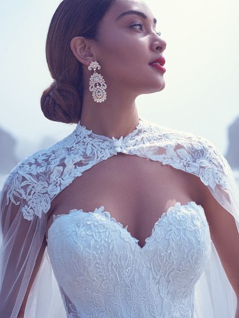 Carrington (Accessory - Detachable Cape) Carrington Floor Length Beaded Lace Bridal Cape | Maggie Sottero Bridal Closet, Detachable Cape, Cape Wedding, Blush Gown, Cape Wedding Dress, Wedding Dress Cake, Maggie Sottero Wedding Dresses, Bridal Gowns Mermaid, Bridal Cape